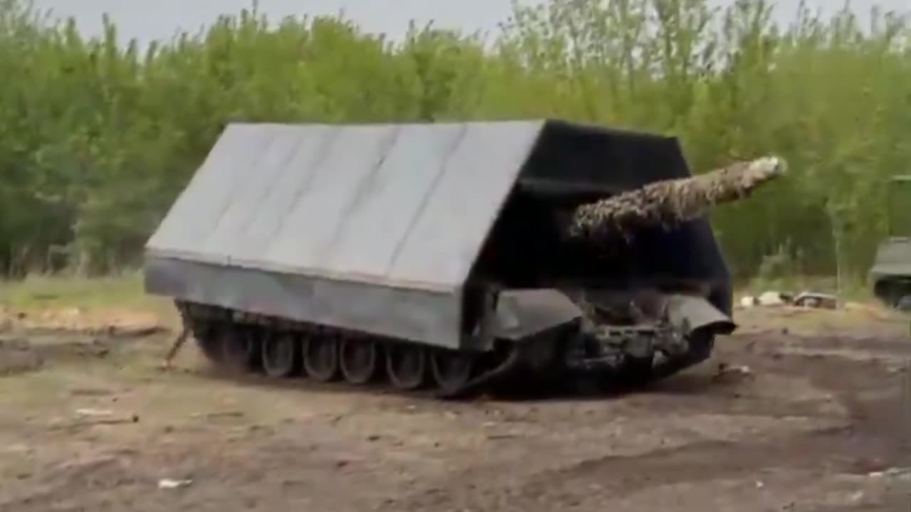 Ukraine Tank Covered With Armor Shield