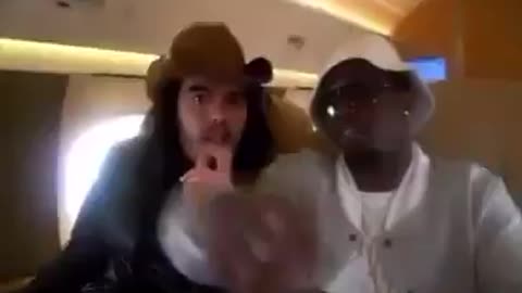 Diddy and Russell Brand old private jet footage