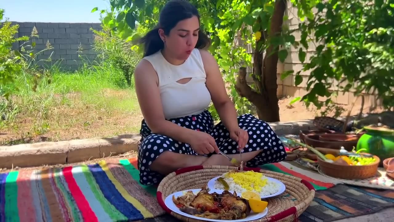 Ultimate Rural Arabic Eggplant stew with chicken recipe cooking in village | village cooking