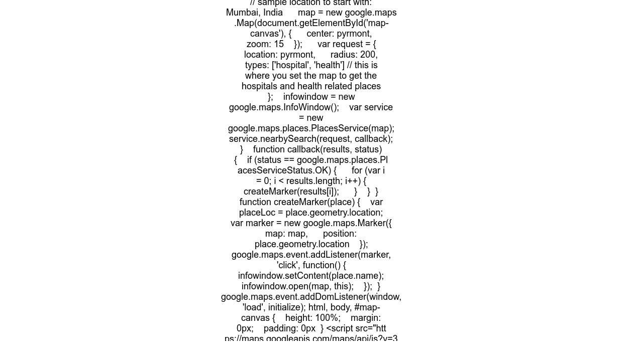 How to find nearby hospitals using google map api and javascript