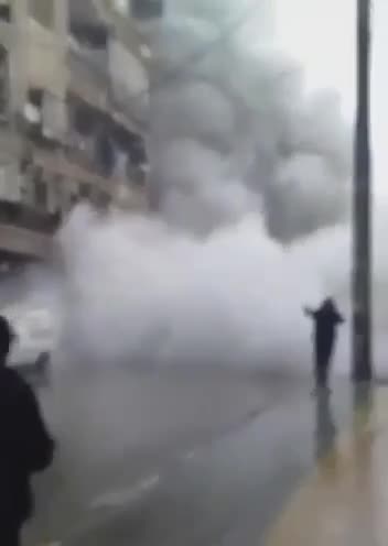 The collapse of a residential high-rise building in Aleppo