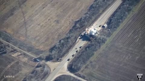 The destruction of the column of equipment by artillery of the 128th brigade