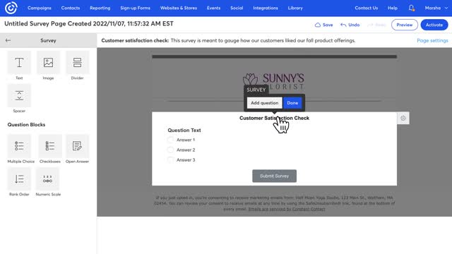 Create a survey Constant Contact