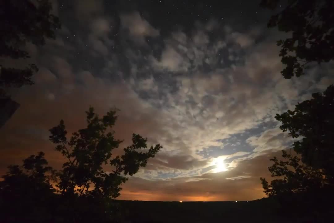 summer night starry time lapse in French countryside