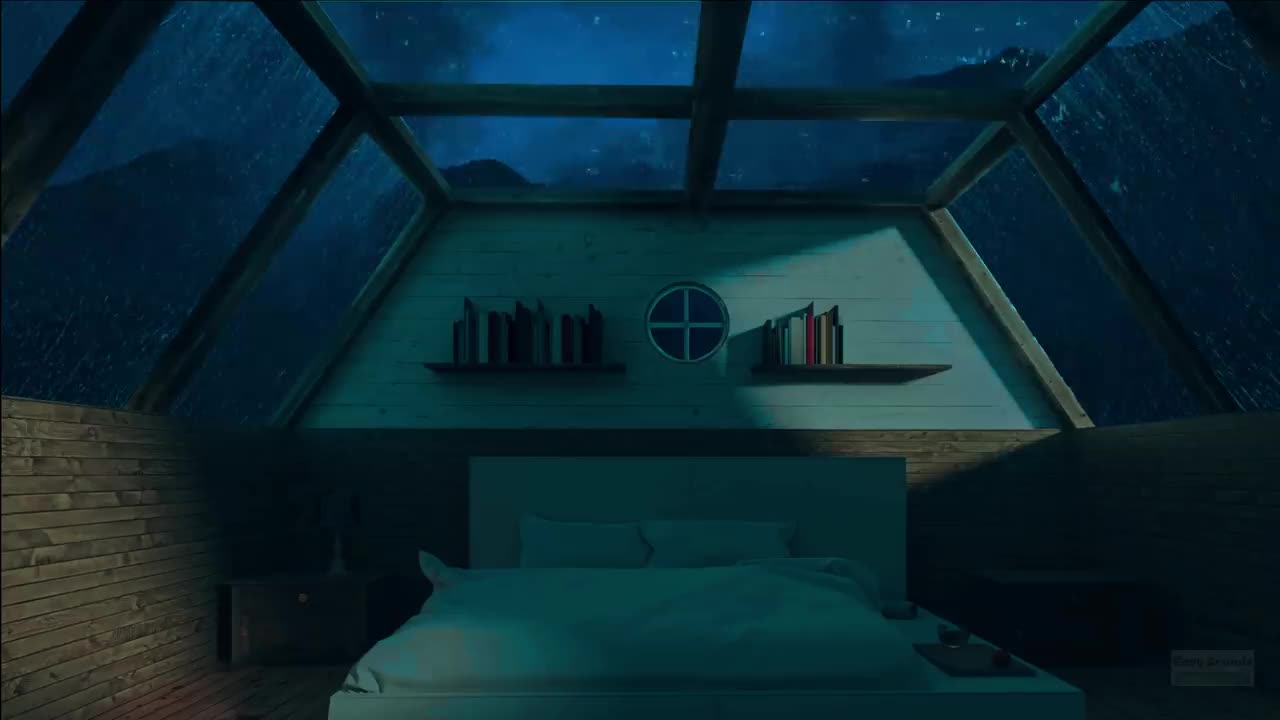Heavy Rain and Thunder in Room with a Glass Roof-Sleep to Rain Sounds Surrounded