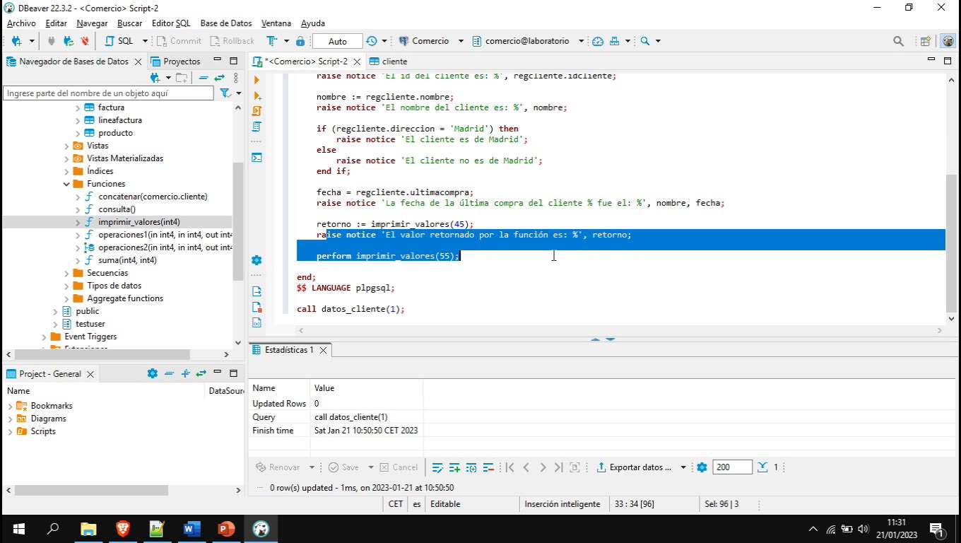 Lenguaje SQL y PostgreSQL parte 23. Procedimientos almacenados, parte 3.