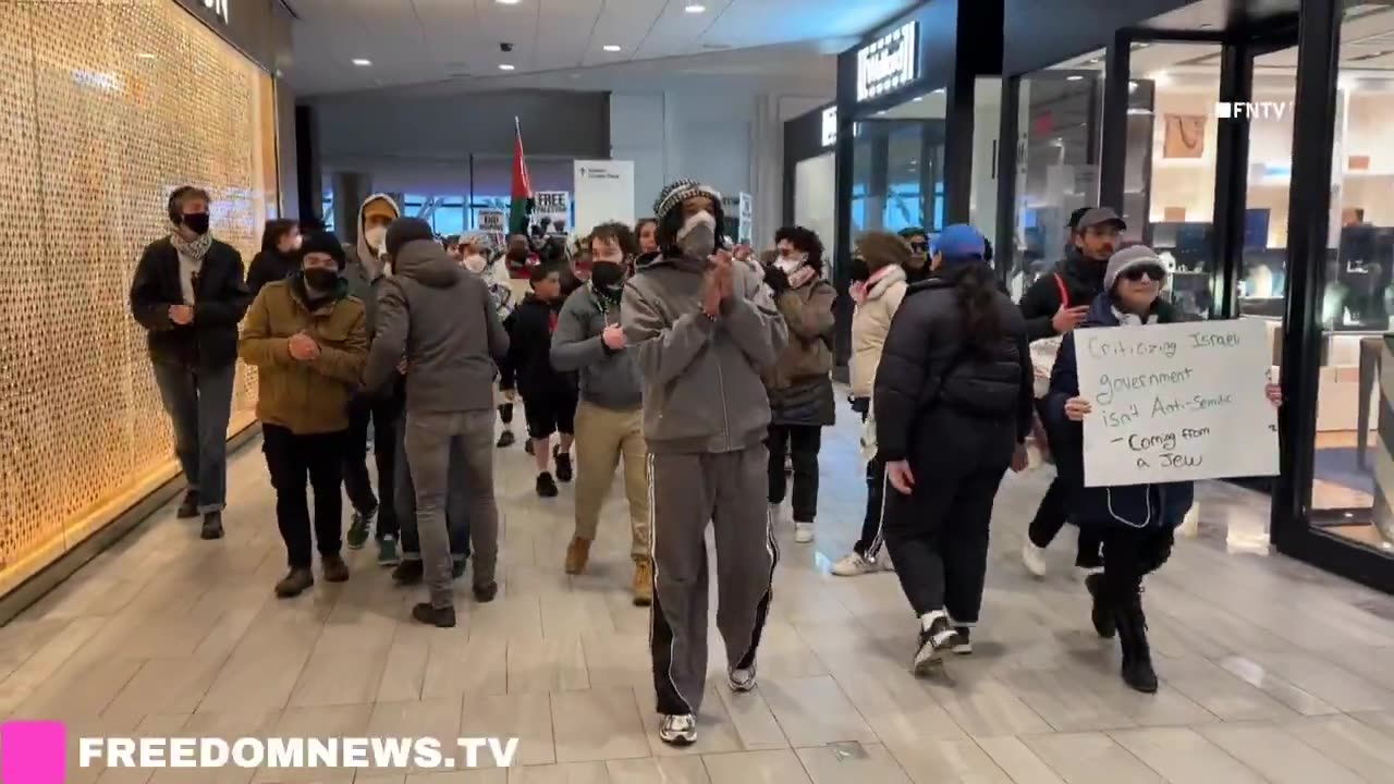 Protesters storm through Boston Shopping malls on Black Friday, hanging