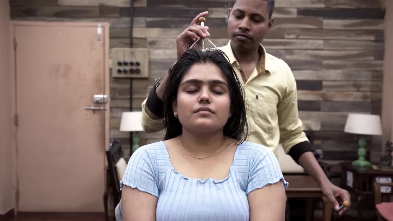 Vikram Struggling with Long hair Combing and Massage _ Indian Massage