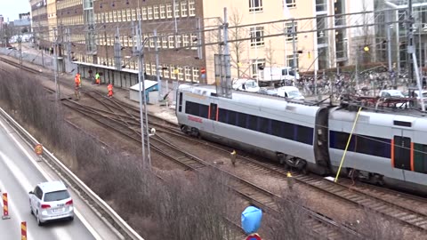 Urspårat Öresundståg, sett från dels bro över Malmöleden, Helsingborg 6 Mars. 2017