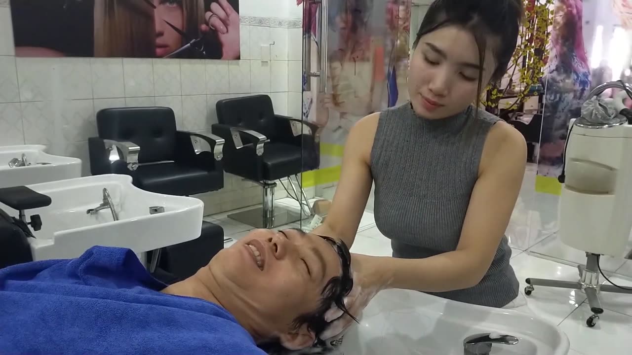 Vietnamese barbershop, relaxing experience with beautiful girls