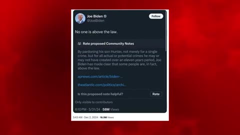 Joe Biden’s earlier tweet ‘No one is above the law’ receives Community Notes after pardoning Hunter