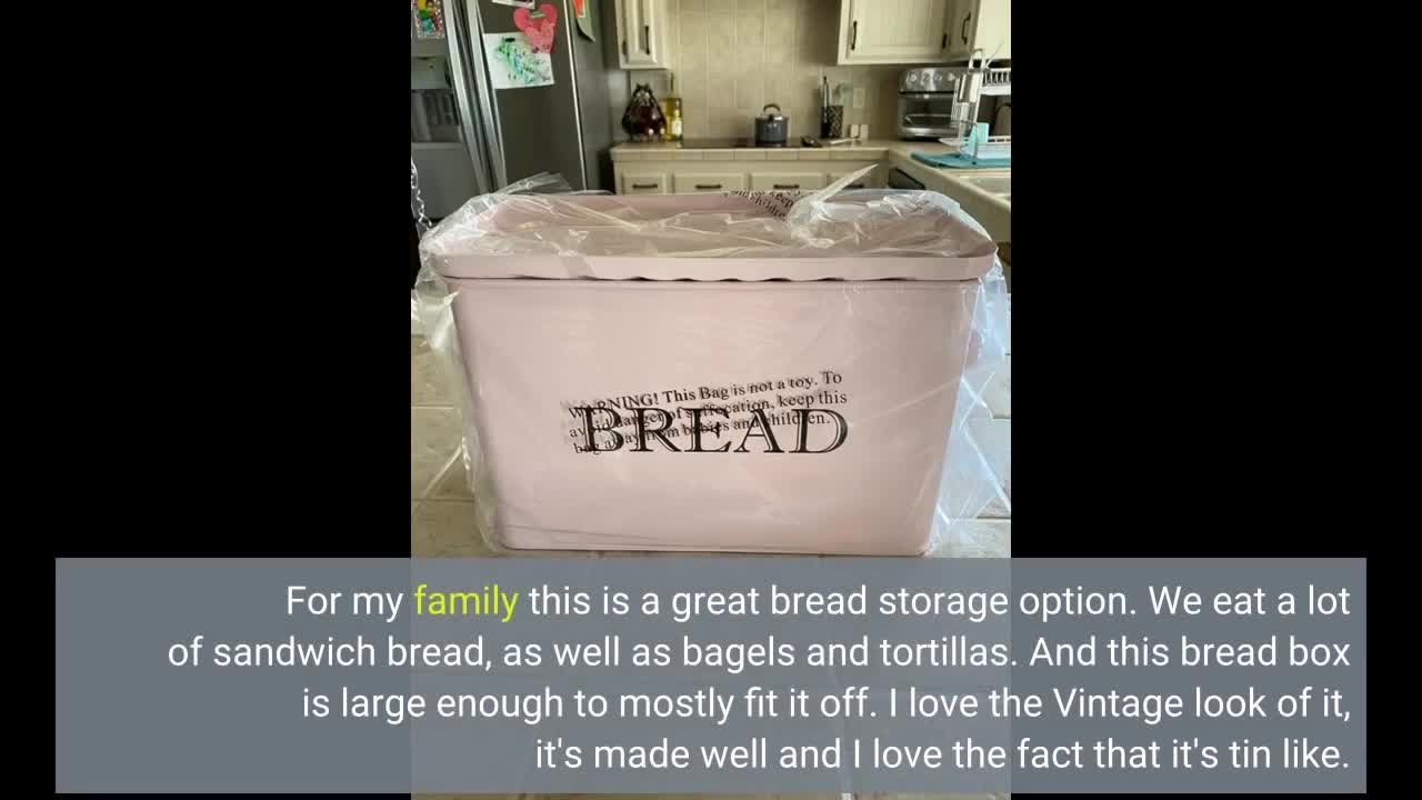 Jolitac Metal Bread Box - Kitchen Countertop Pink Bread Storage Bin with Lid and hands, Large C...