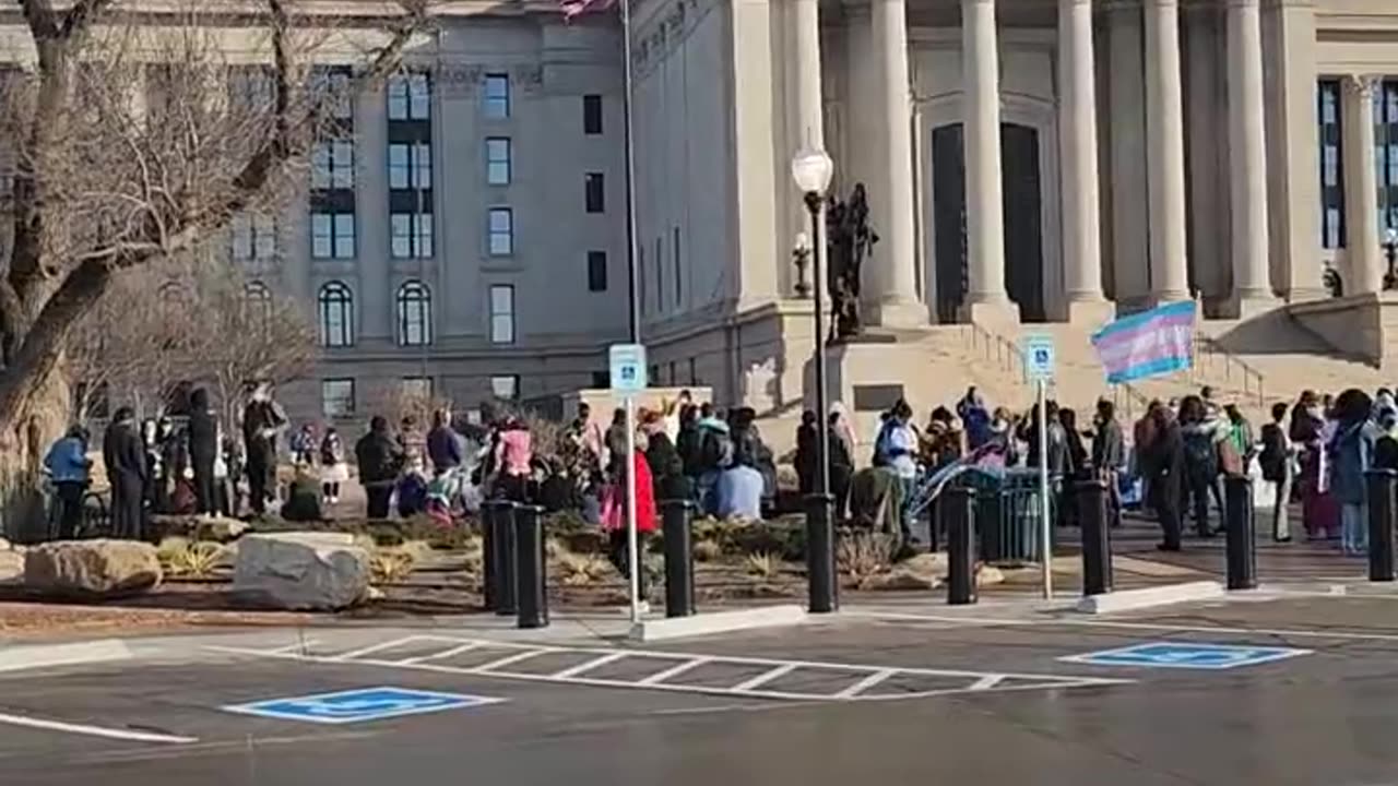 Transgender-rights demonstrators gather outside Oklahoma legislature