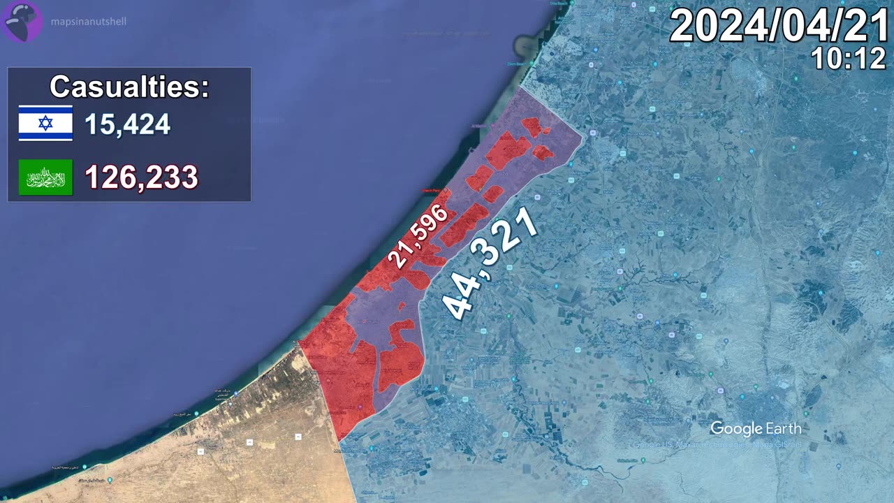 Israel-Hamas War: Every Day to August Mapped using Google Earth