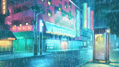 Relaxing rainy japanese street