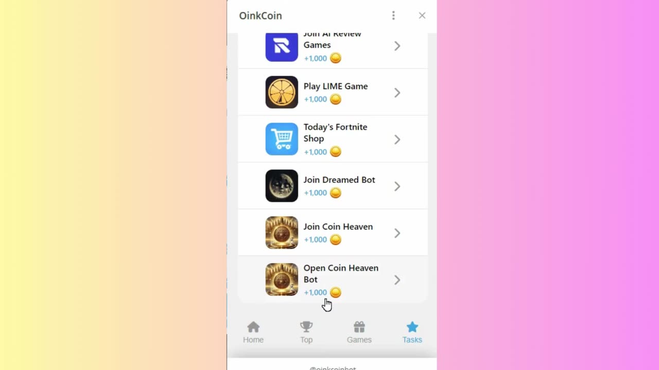 new mining mini app telegram bot oink coin