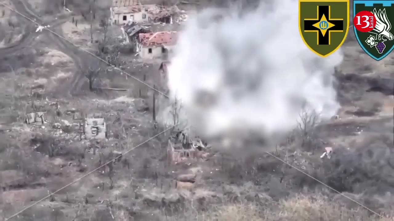 Russians carrying ammunition to civilian house come under artillery fire - they explode with houses