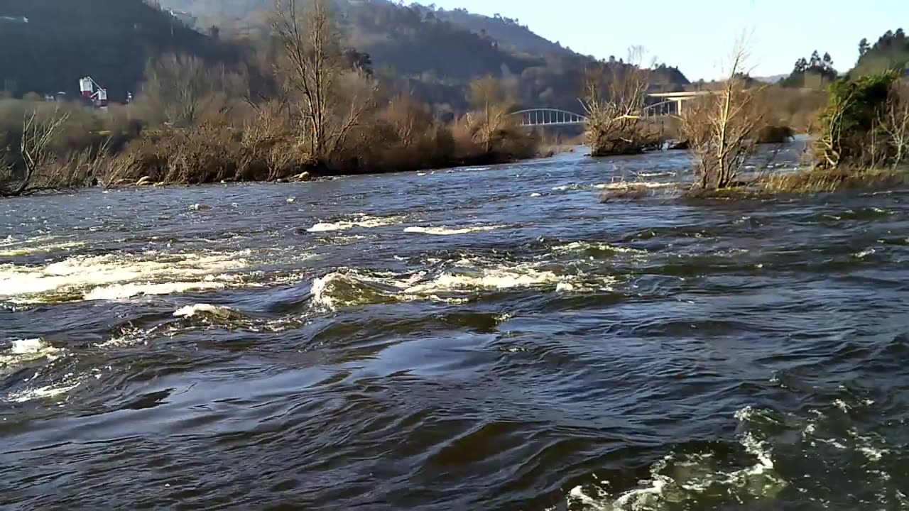 Spectacular Miño River as it passes through the Muiño da Veiga hot springs in Ourense, Galicia