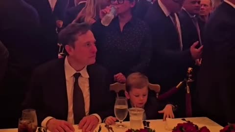 Elon Musk with his son X as party kicks-off at Mar-a-Lago