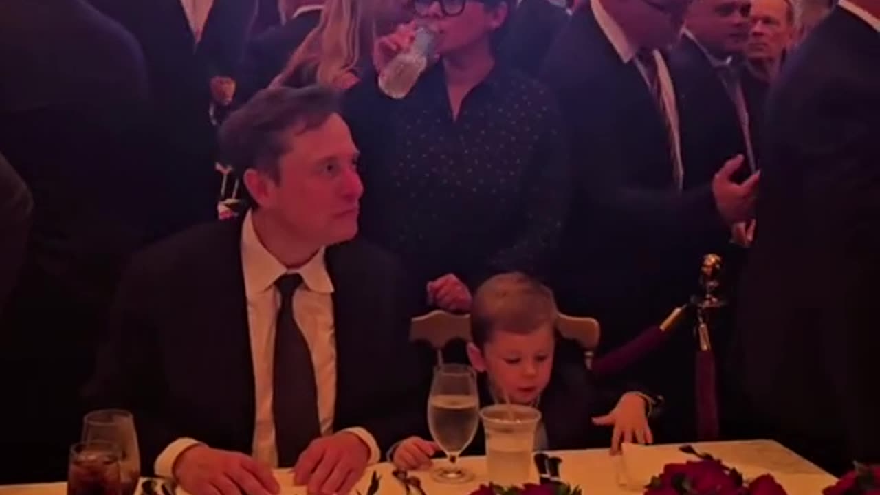 Elon Musk with his son X as party kicks-off at Mar-a-Lago