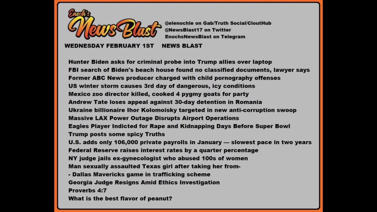 Wednesday, February 1, 2023 News Blast. #Enoch #NewsBlastReading #NBR
