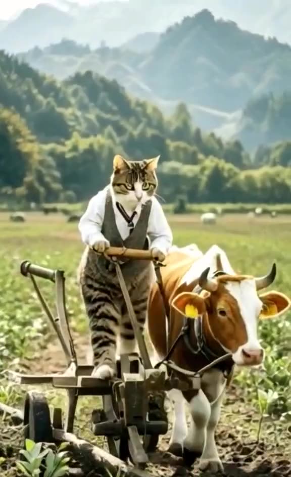 Funny cat and cow
