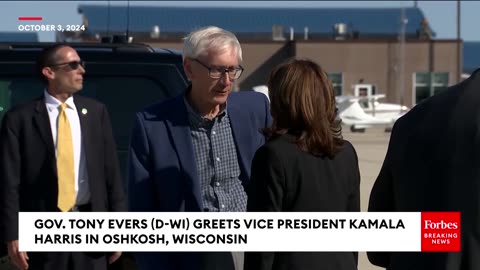 Vice President Kamala Harris Greeted By Wisconsin Governor Tony Evers After Arriving In Oshkosh