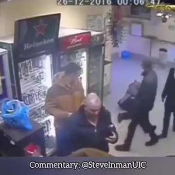 Lady handles a drunken bully and goes right back to work.