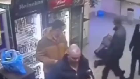 Lady handles a drunken bully and goes right back to work.