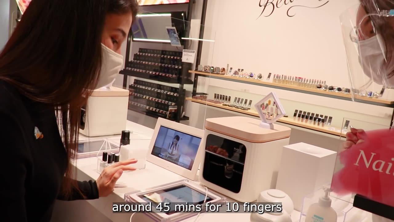 I got EYE make up + Nail in Cosmetics store in Tokyo, Japan (soft spoken)