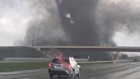 Large tornado crossing interstate in Nebraska