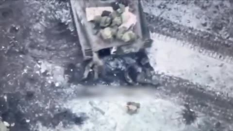 A Ukrainian drone filmed a Russian infantry fighting vehicle crushing its own infantry.