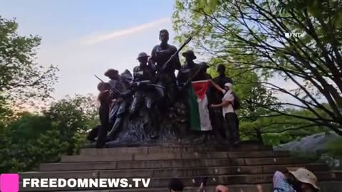JUST IN: “Peaceful protesters” desecrating The 107th Infantry Memorial and burning