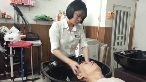 Simple dress girl with lovely face helps me fall asleep in Vietnam Barbershop