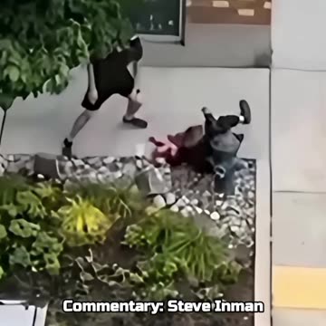 Unhinged coward throws rocks at an elderly woman until justice is served with a tackle