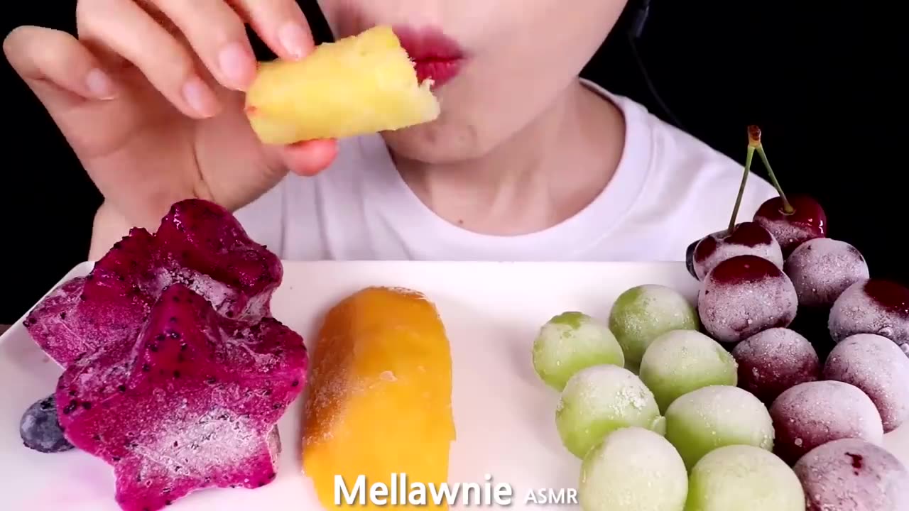 ASMR FROZEN GRAPE, MANGO, CHERRY, PINEAPPLE, DRAGON FRUITS, BERRY