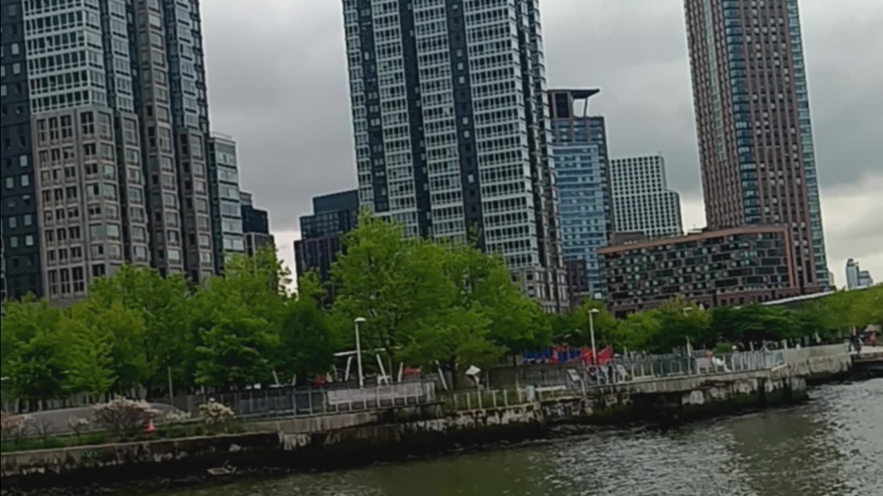Exploring Queens looking across The East River from Midtown Manhattan