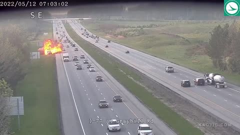 Truck Detonates after Being Hit in the Back