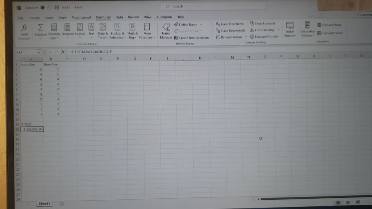 T-TEST on Excel