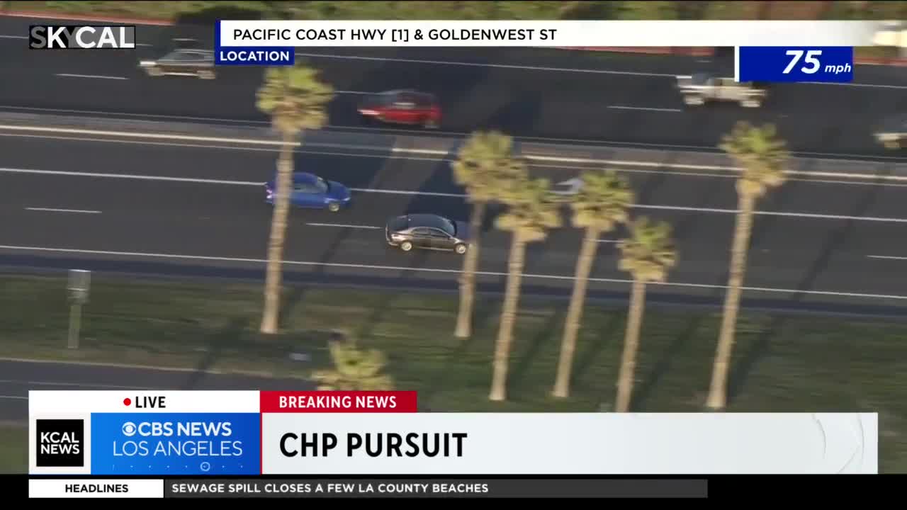 Pursuit suspect fleeing from police in Huntington Beach