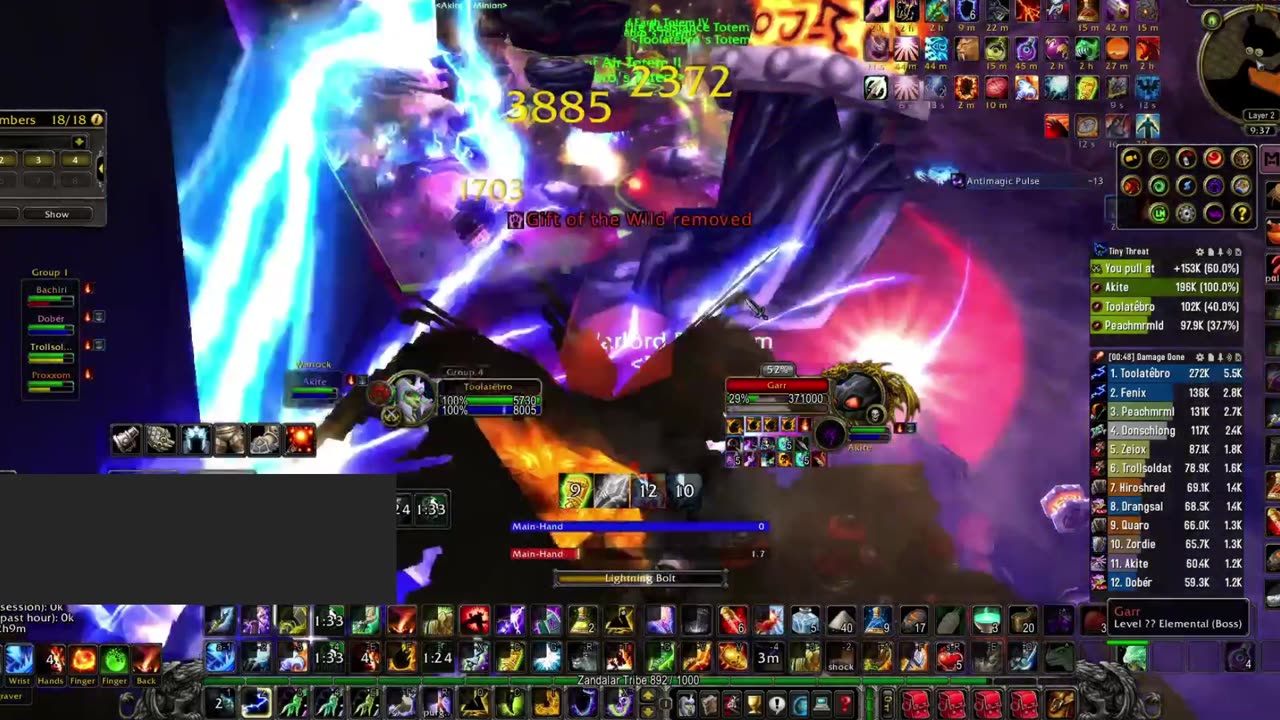 Garr WoW classic SoD Ele Shaman Molten Core boss fight - Gameplay – 2500 dps. Gearscore 1010