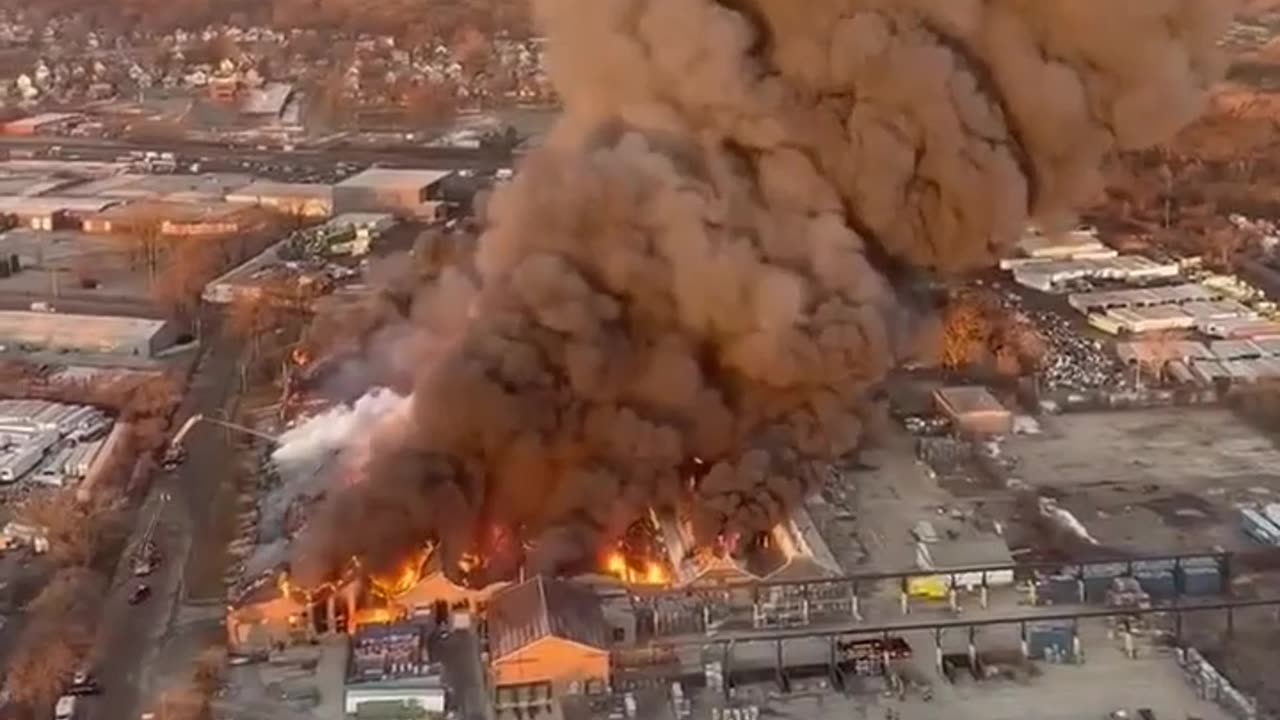 US Large factory fire in Chicago Heights, Illinois.