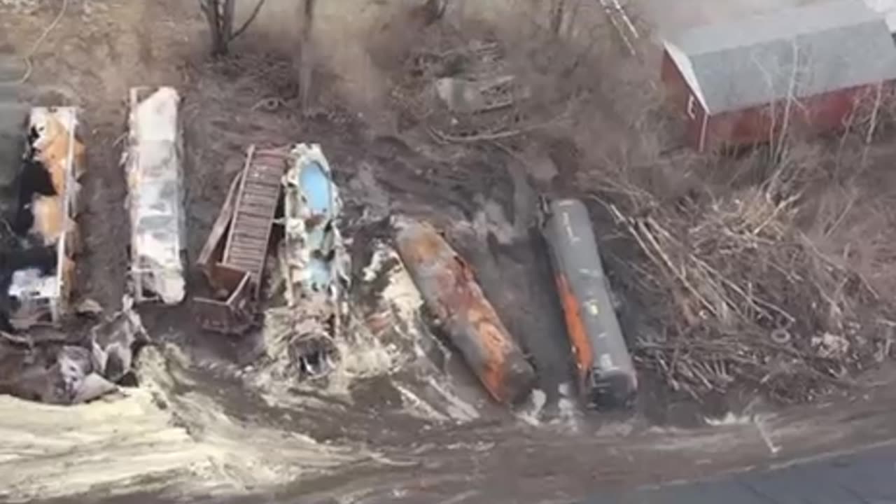 A first look at the East Palestine, Ohio train derailment since the fire was put out.