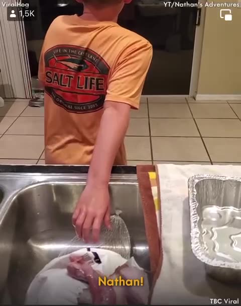 Getting the turkey ready for Mom
