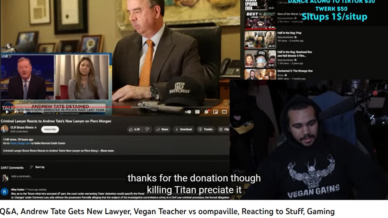 VG Q&A, Andrew Tate gets New Lawyer, Vegan Teacher vs oompaville, reacting2donos