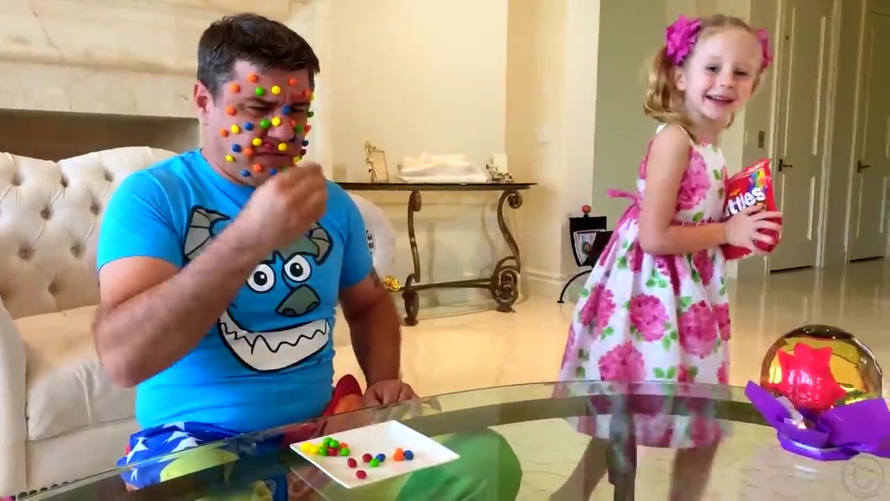 Nastya and dad are playing with Legos. Video for children