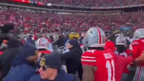 On-field angle of the fight between Ohio State and Michigan