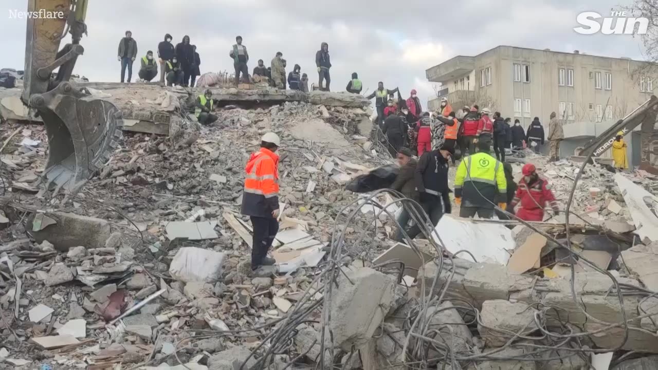 Drone footage shows buildings razed to the ground days after Turkey quake