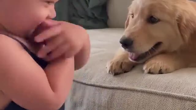 Baby kiss puppy