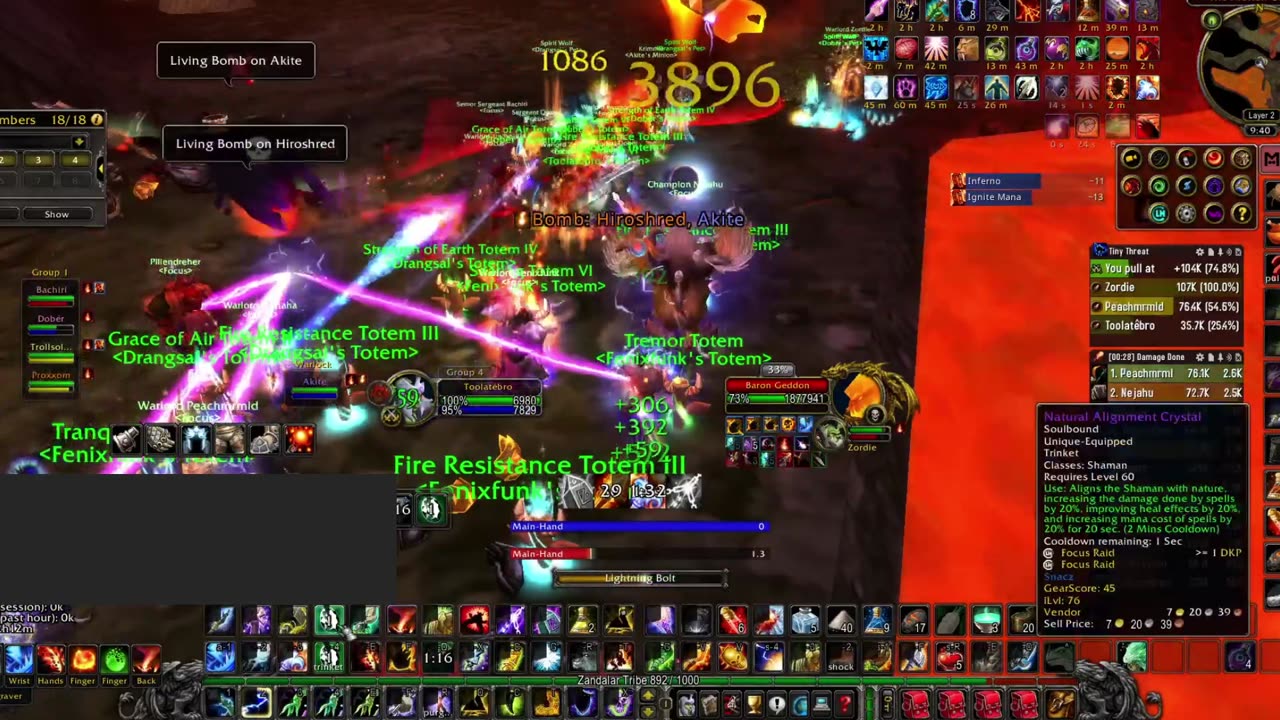 Baron Geddon WoW classic SoD Ele Shaman Molten Core boss fight - Gameplay – 2500 dps. Gearscore 1010